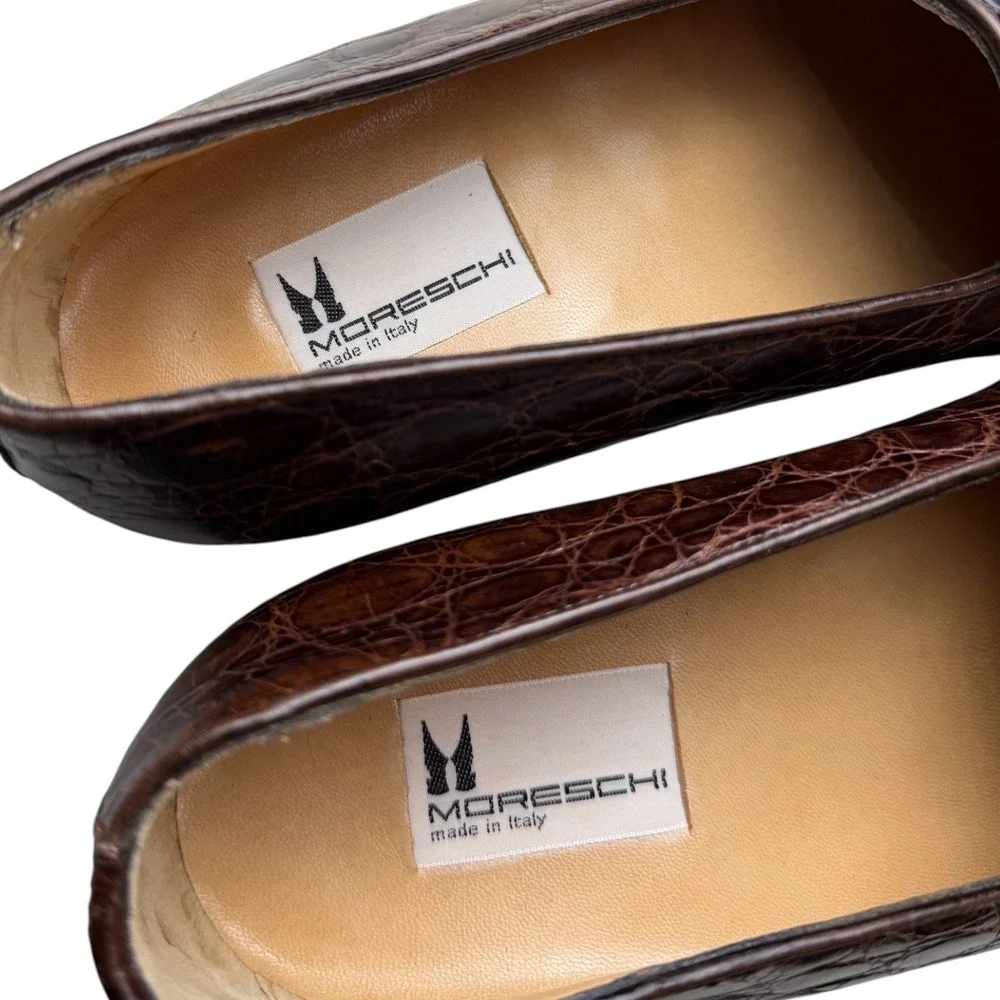 Moreschi Brown Padria Tassel Loafers Mens 8.5 Embossed Calf Leather w/ Box Bags